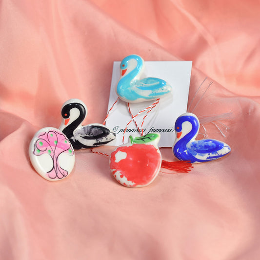 Set of 5 Handmade Ceramic Brooches – Artistic & Colorful Pins for Everyday Wear or Gifting